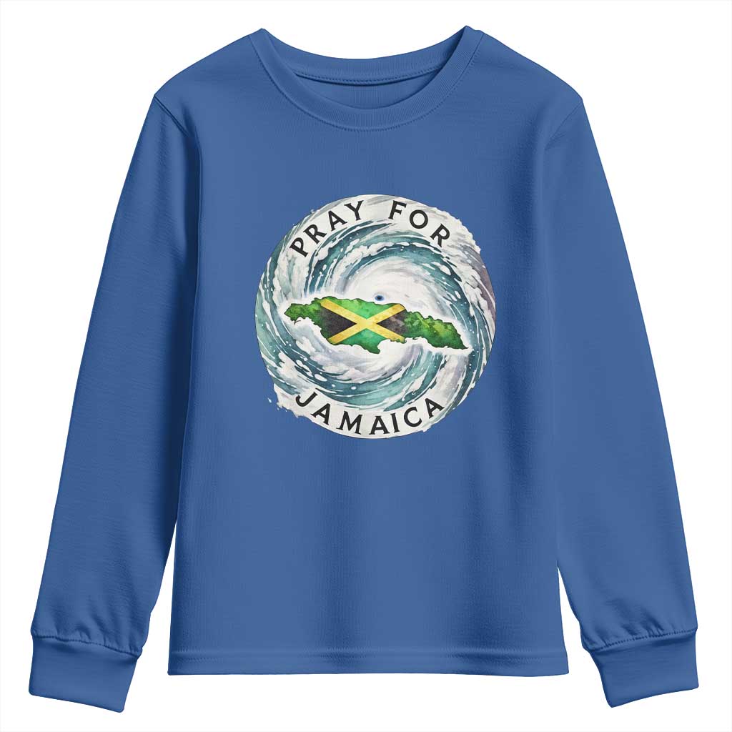 Pray For Jamaica Hurricane Support Youth Sweatshirt Strong Island Map and Storm Graphic