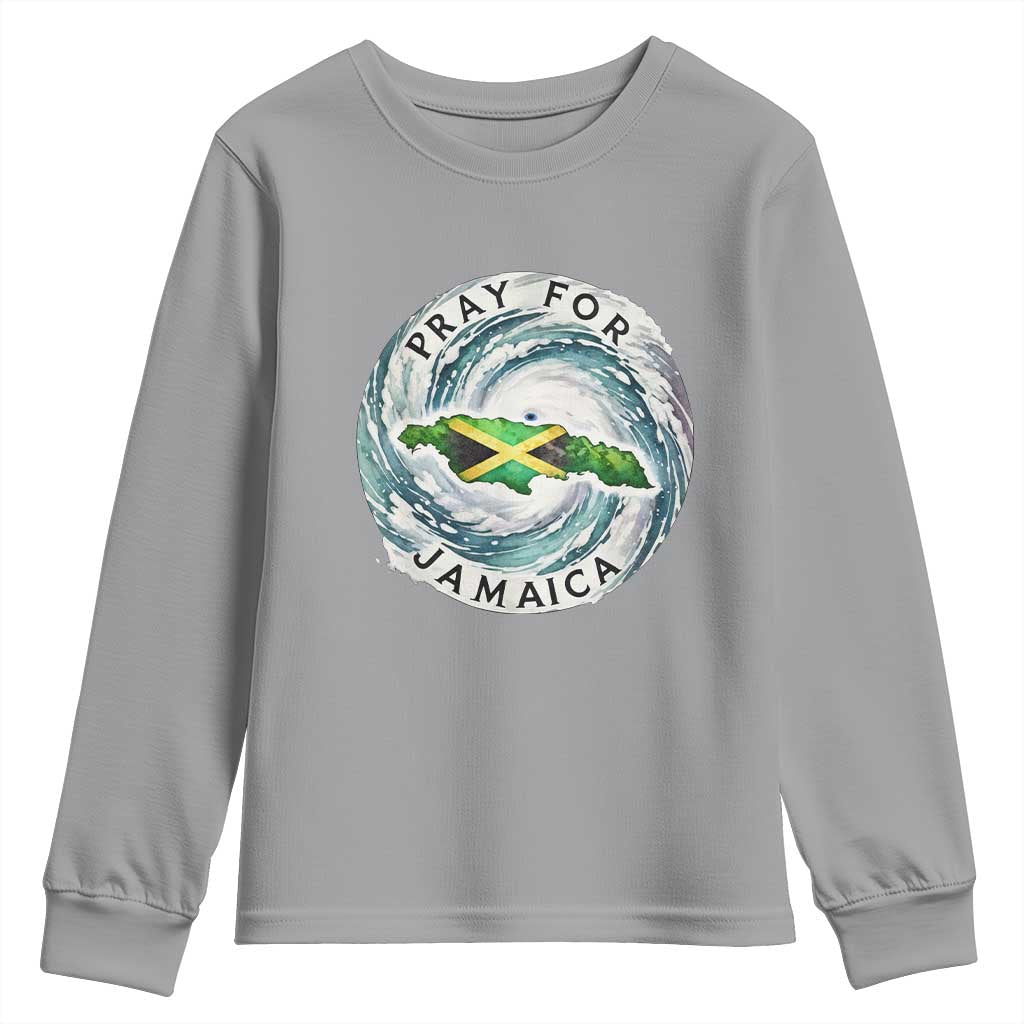 Pray For Jamaica Hurricane Support Youth Sweatshirt Strong Island Map and Storm Graphic