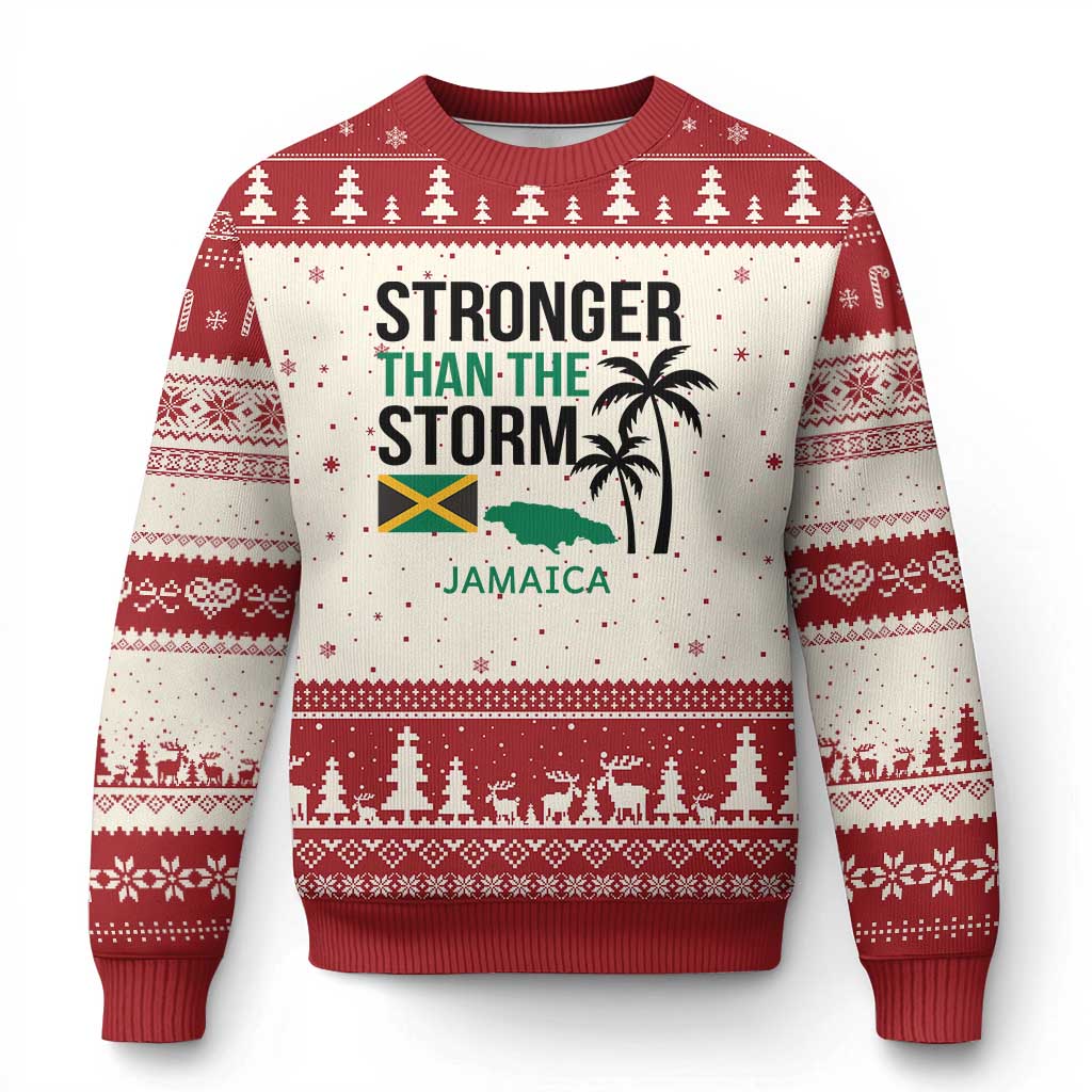 Stronger Than The Storm Jamaica Ugly Christmas Sweater Resilience and Hope Hurricane Awareness