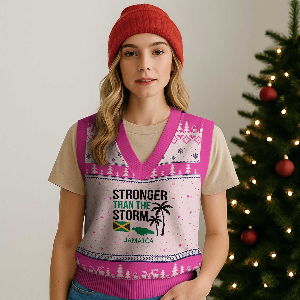 Stronger Than The Storm Jamaica V-Neck Knit Sweater Vest Resilience and Hope Hurricane Awareness