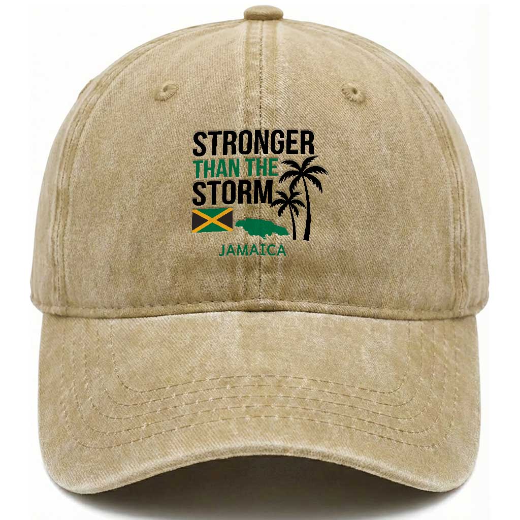 Stronger Than The Storm Jamaica Washed Cotton Baseball Cap Resilience and Hope Hurricane Awareness