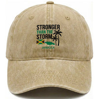 Stronger Than The Storm Jamaica Washed Cotton Baseball Cap Resilience and Hope Hurricane Awareness