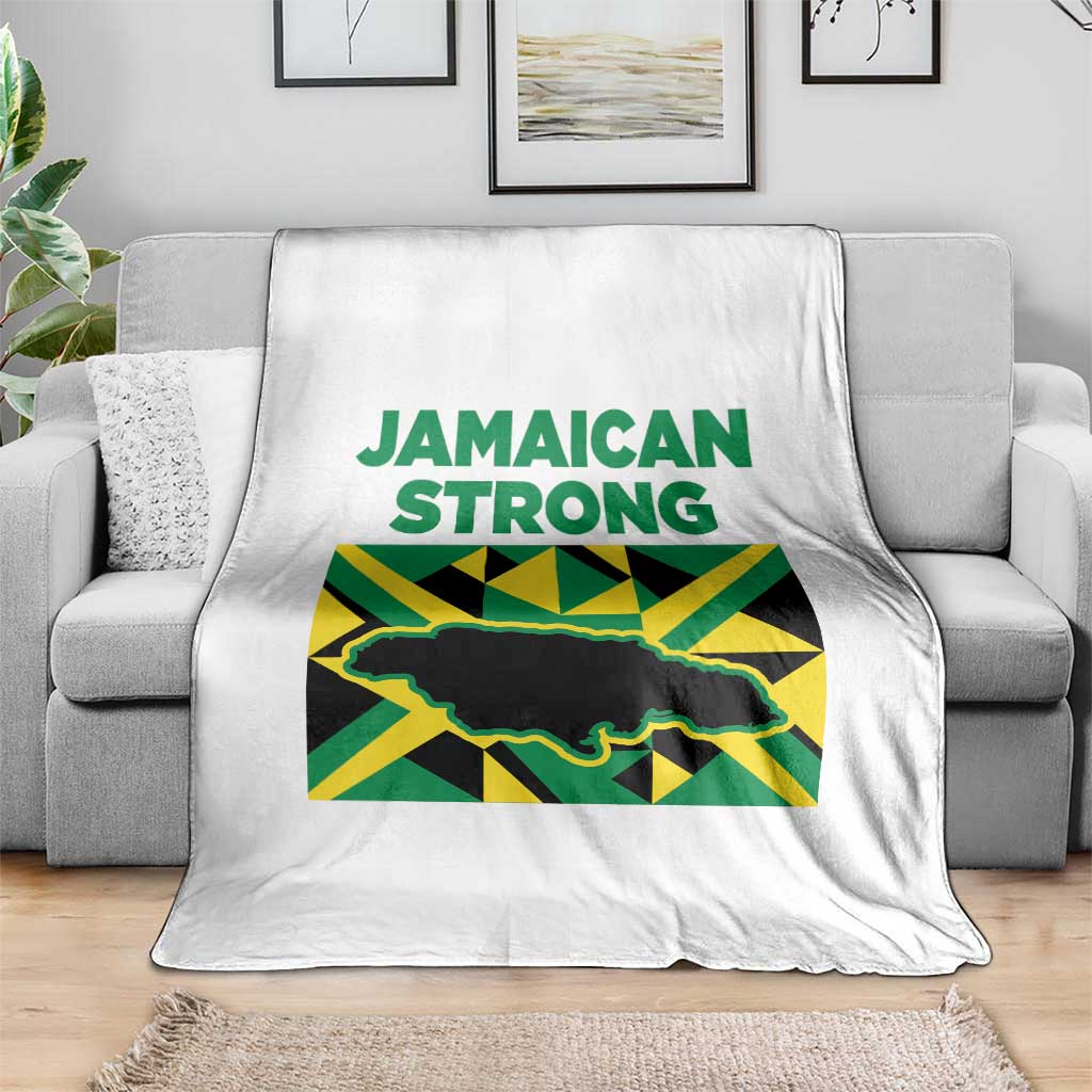Jamaican Strong Resilience Geometric Flag Throw Blanket Abstract Island Map and Heritage