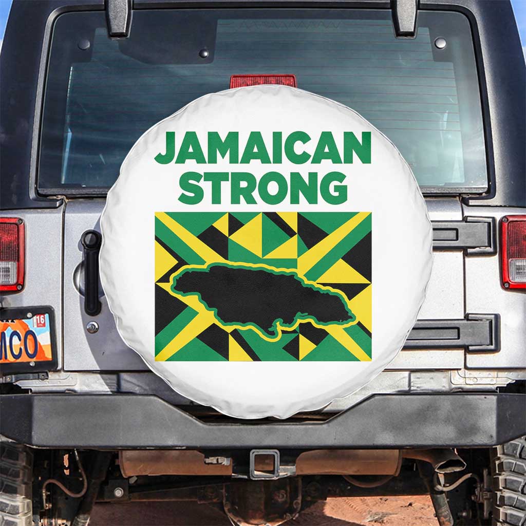 Jamaican Strong Resilience Geometric Flag Spare Tire Cover Abstract Island Map and Heritage