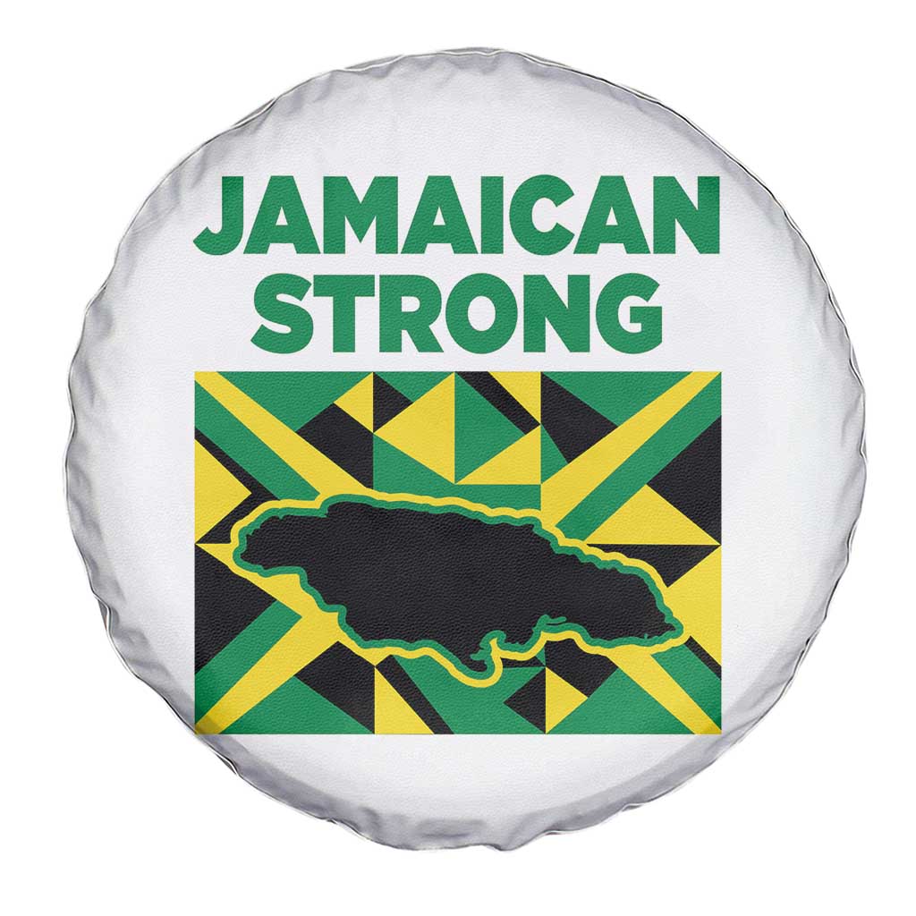 Jamaican Strong Resilience Geometric Flag Spare Tire Cover Abstract Island Map and Heritage