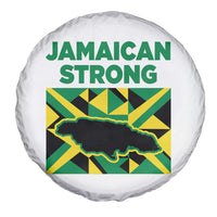 Jamaican Strong Resilience Geometric Flag Spare Tire Cover Abstract Island Map and Heritage