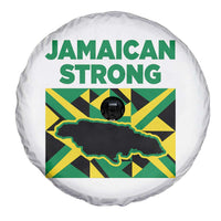 Jamaican Strong Resilience Geometric Flag Spare Tire Cover Abstract Island Map and Heritage