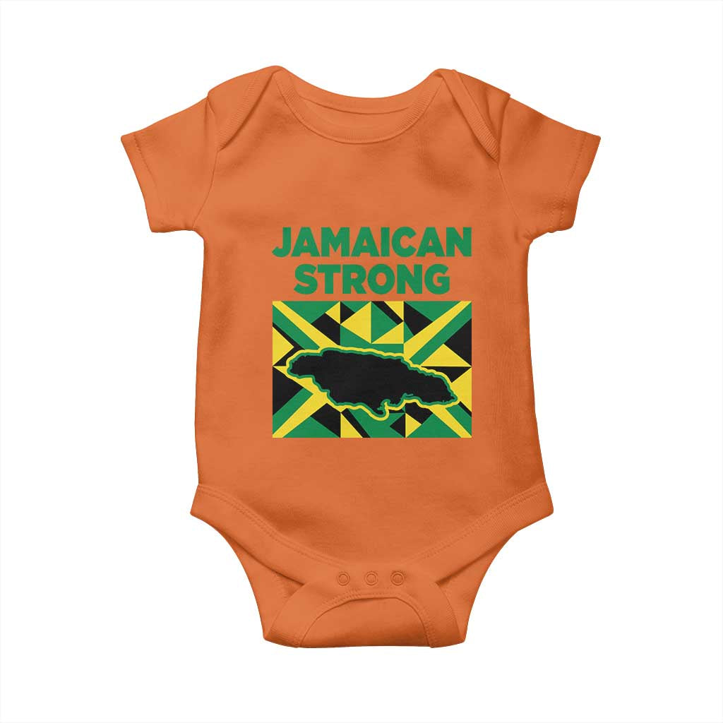 Jamaican Strong Resilience Geometric Flag Baby Onesie Abstract Island Map and Heritage