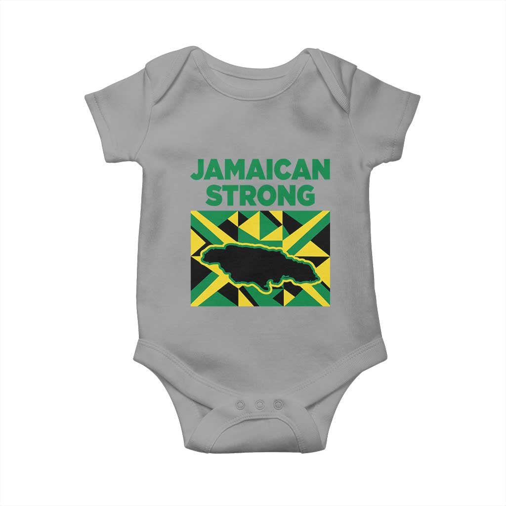 Jamaican Strong Resilience Geometric Flag Baby Onesie Abstract Island Map and Heritage