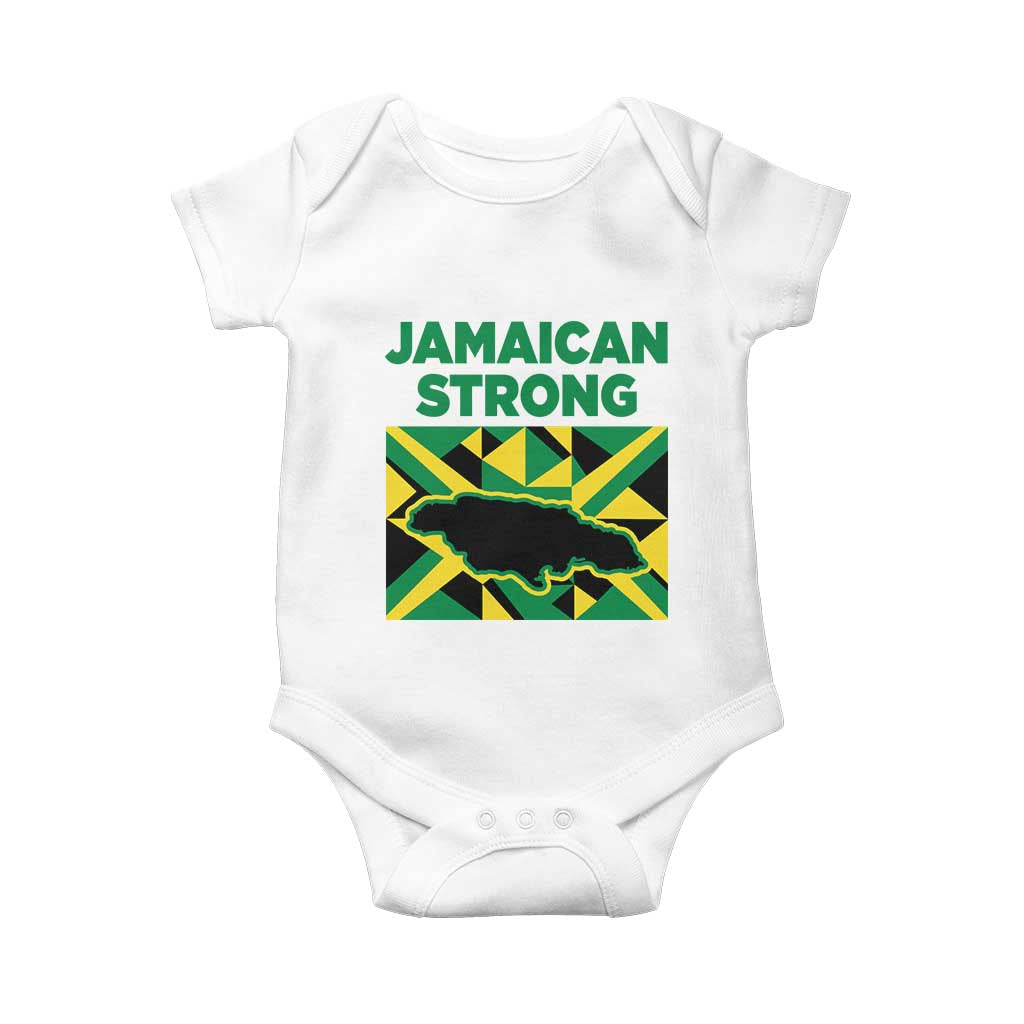 Jamaican Strong Resilience Geometric Flag Baby Onesie Abstract Island Map and Heritage