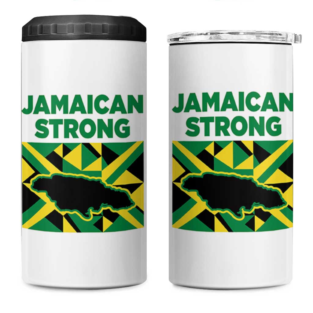 Jamaican Strong Resilience Geometric Flag 4 in 1 Can Cooler Tumbler Abstract Island Map and Heritage
