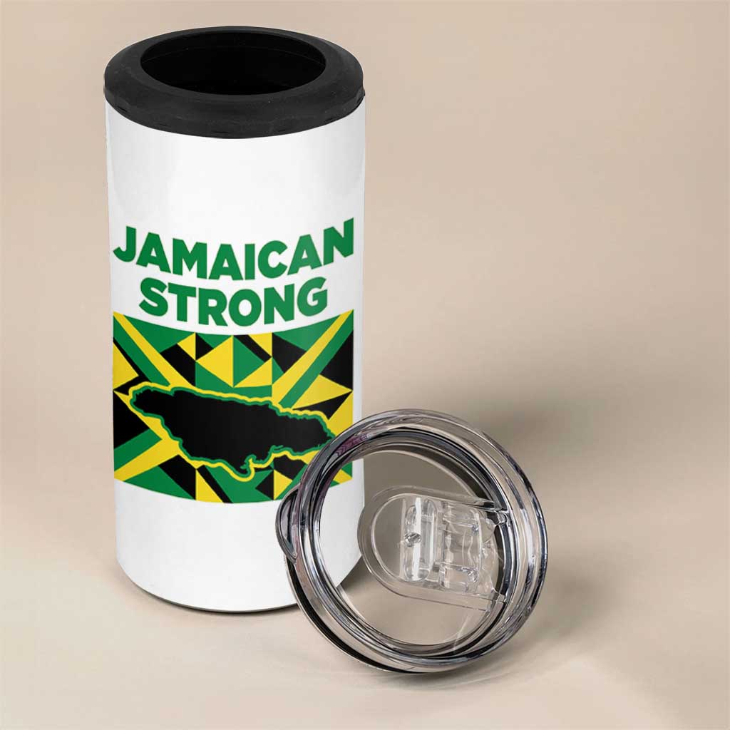 Jamaican Strong Resilience Geometric Flag 4 in 1 Can Cooler Tumbler Abstract Island Map and Heritage