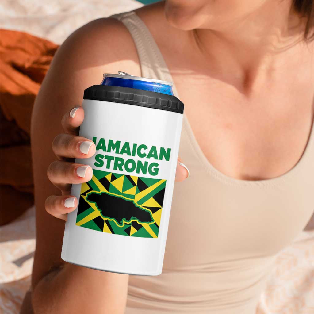 Jamaican Strong Resilience Geometric Flag 4 in 1 Can Cooler Tumbler Abstract Island Map and Heritage