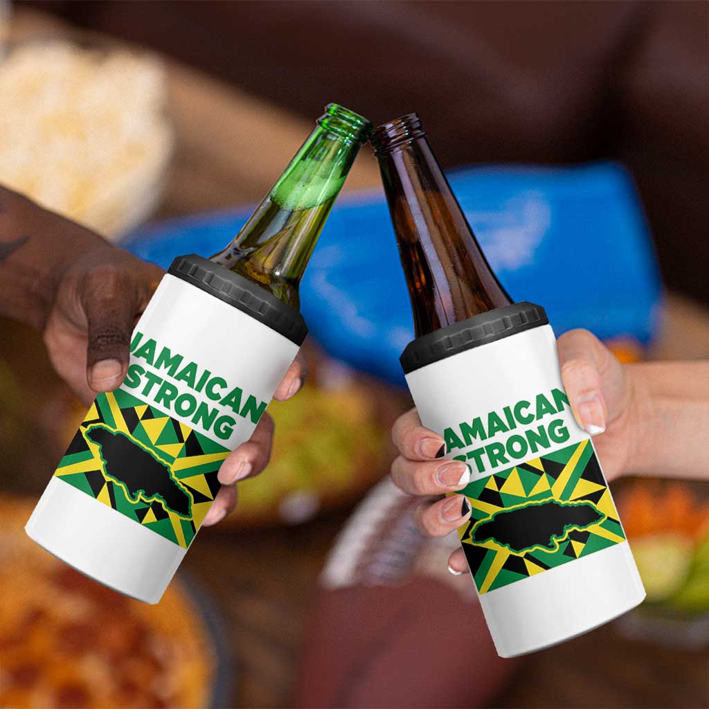 Jamaican Strong Resilience Geometric Flag 4 in 1 Can Cooler Tumbler Abstract Island Map and Heritage