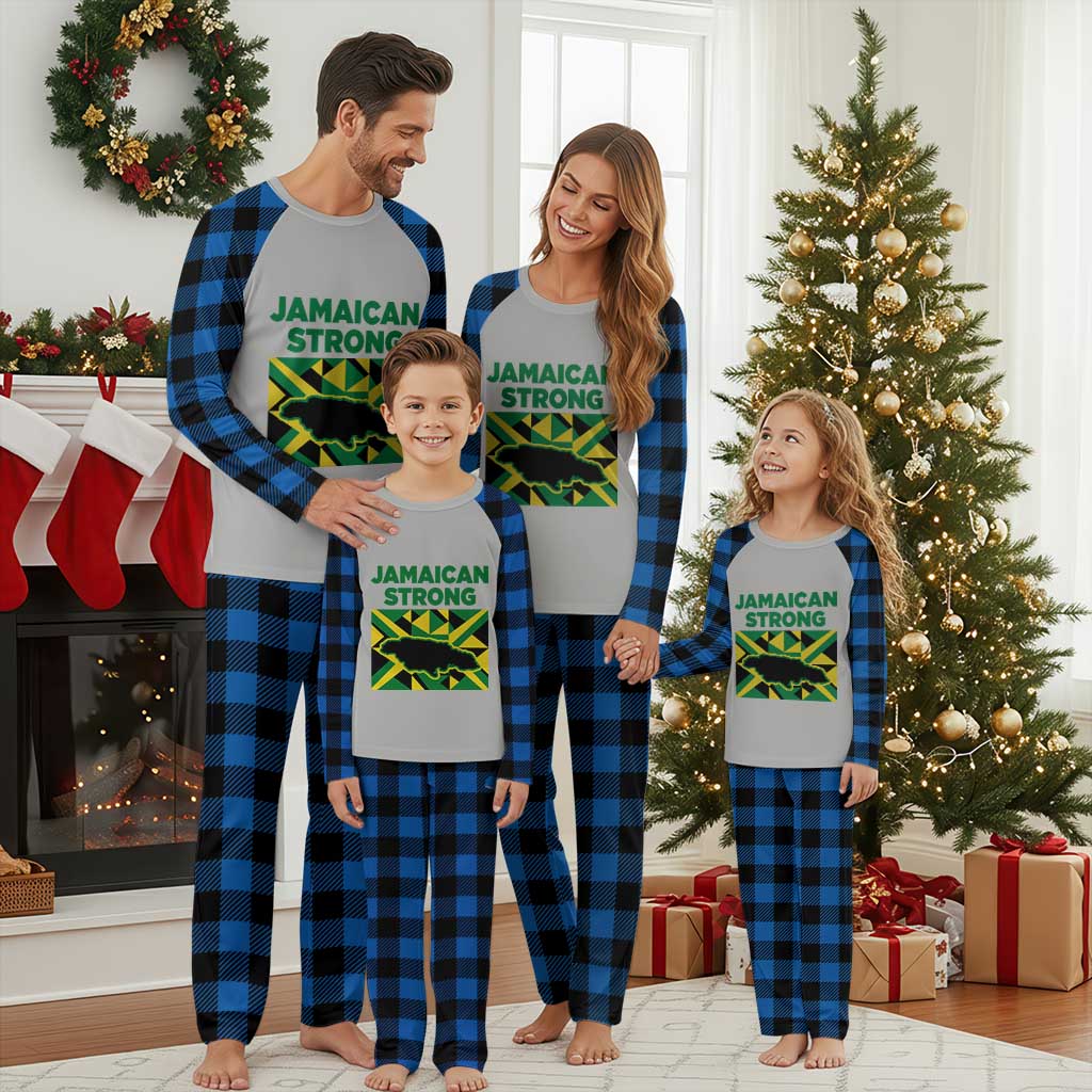 Jamaican Strong Resilience Geometric Flag Plaid Pajama Set Abstract Island Map and Heritage