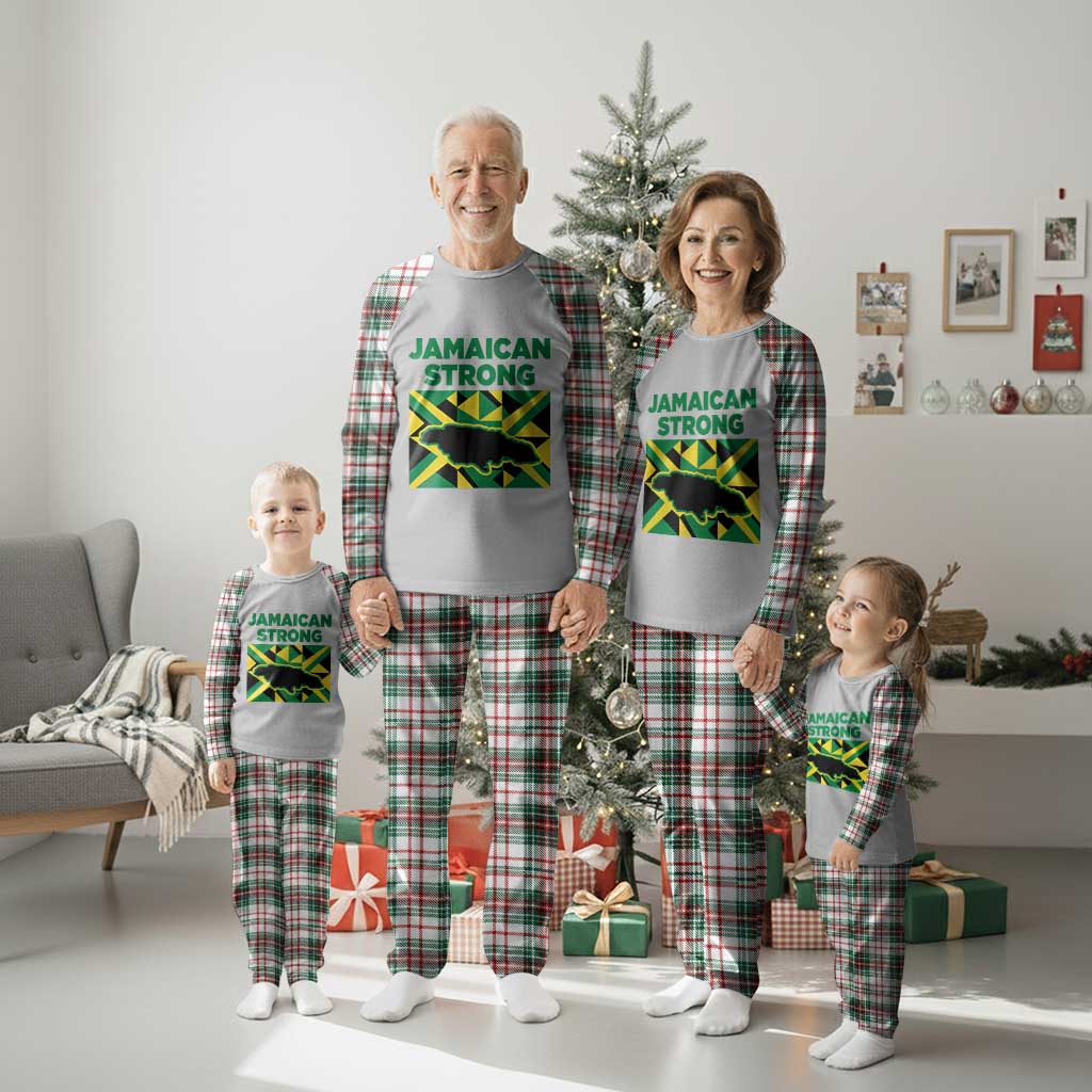 Jamaican Strong Resilience Geometric Flag Plaid Pajama Set Abstract Island Map and Heritage