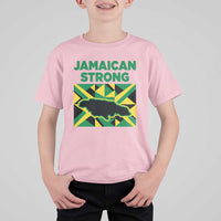 Jamaican Strong Resilience Geometric Flag T Shirt For Kid Abstract Island Map and Heritage