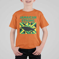 Jamaican Strong Resilience Geometric Flag T Shirt For Kid Abstract Island Map and Heritage