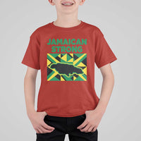 Jamaican Strong Resilience Geometric Flag T Shirt For Kid Abstract Island Map and Heritage