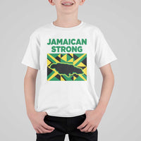 Jamaican Strong Resilience Geometric Flag T Shirt For Kid Abstract Island Map and Heritage
