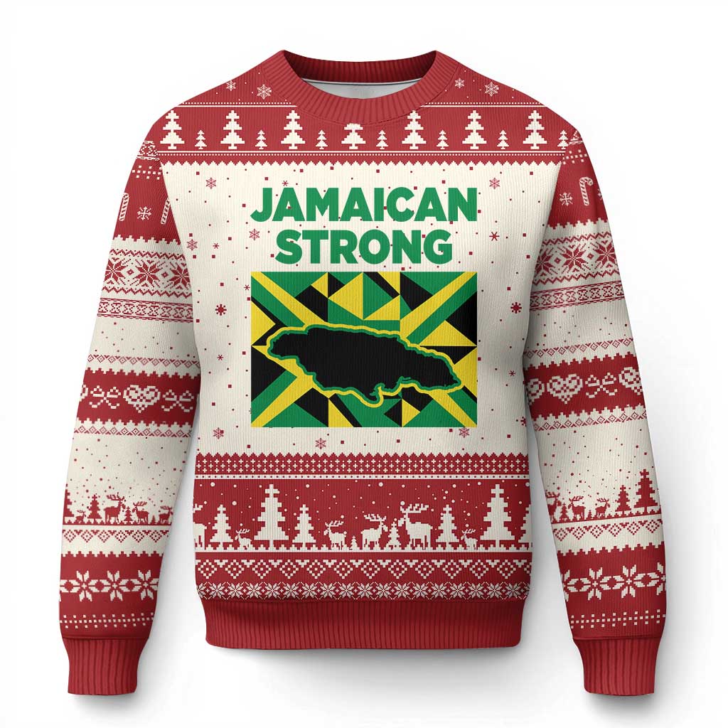 Jamaican Strong Resilience Geometric Flag Ugly Christmas Sweater Abstract Island Map and Heritage