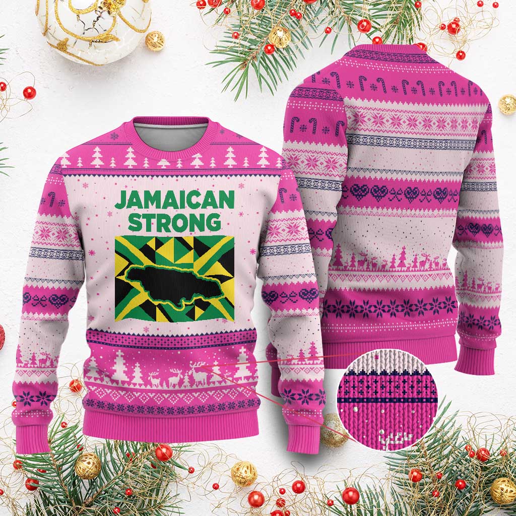 Jamaican Strong Resilience Geometric Flag Ugly Christmas Sweater Abstract Island Map and Heritage