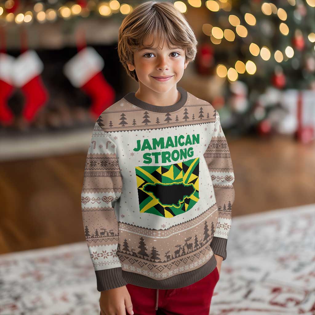 Jamaican Strong Resilience Geometric Flag Ugly Christmas Sweater Abstract Island Map and Heritage