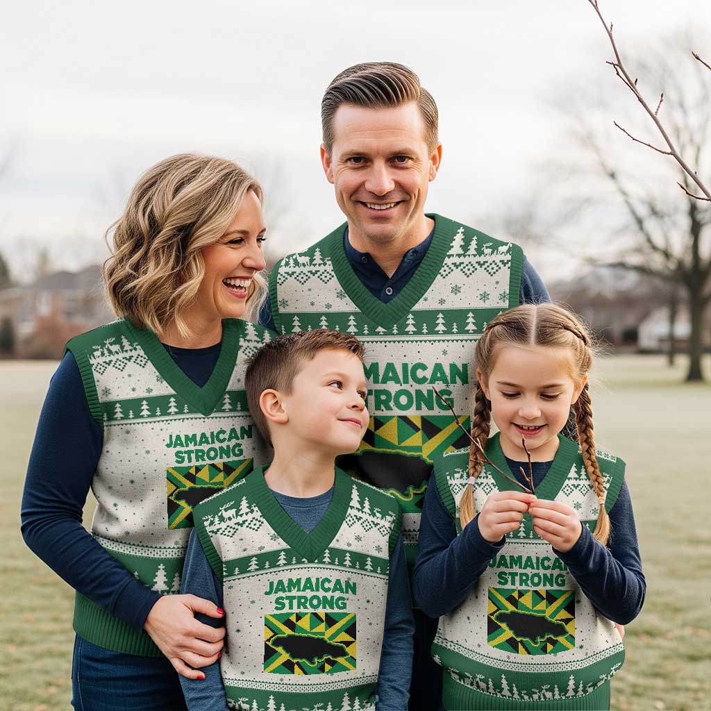 Jamaican Strong Resilience Geometric Flag V-Neck Knit Sweater Vest Abstract Island Map and Heritage