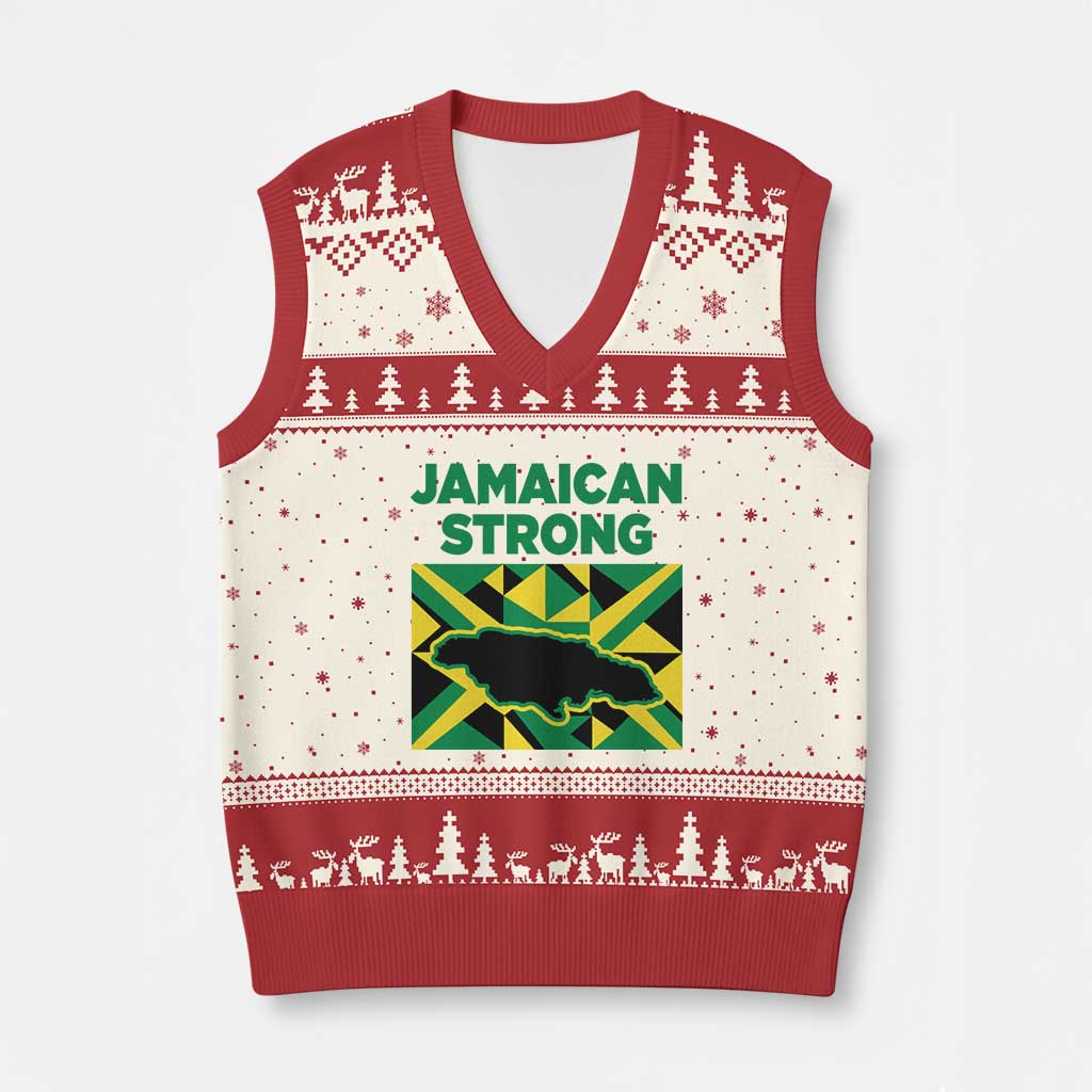 Jamaican Strong Resilience Geometric Flag V-Neck Knit Sweater Vest Abstract Island Map and Heritage