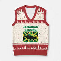 Jamaican Strong Resilience Geometric Flag V-Neck Knit Sweater Vest Abstract Island Map and Heritage