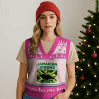 Jamaican Strong Resilience Geometric Flag V-Neck Knit Sweater Vest Abstract Island Map and Heritage