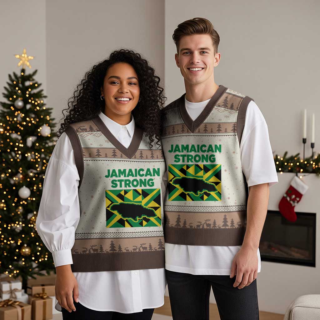 Jamaican Strong Resilience Geometric Flag V-Neck Knit Sweater Vest Abstract Island Map and Heritage