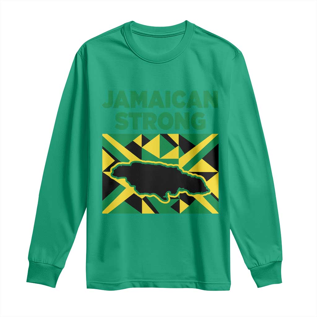Jamaican Strong Resilience Geometric Flag Long Sleeve Shirt Abstract Island Map and Heritage
