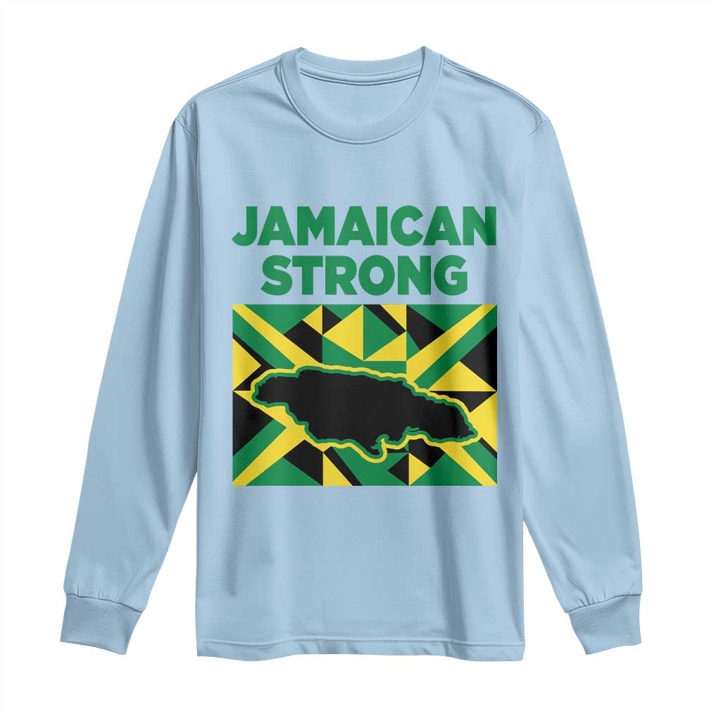 Jamaican Strong Resilience Geometric Flag Long Sleeve Shirt Abstract Island Map and Heritage