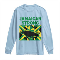 Jamaican Strong Resilience Geometric Flag Long Sleeve Shirt Abstract Island Map and Heritage