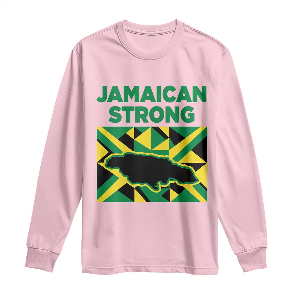 Jamaican Strong Resilience Geometric Flag Long Sleeve Shirt Abstract Island Map and Heritage