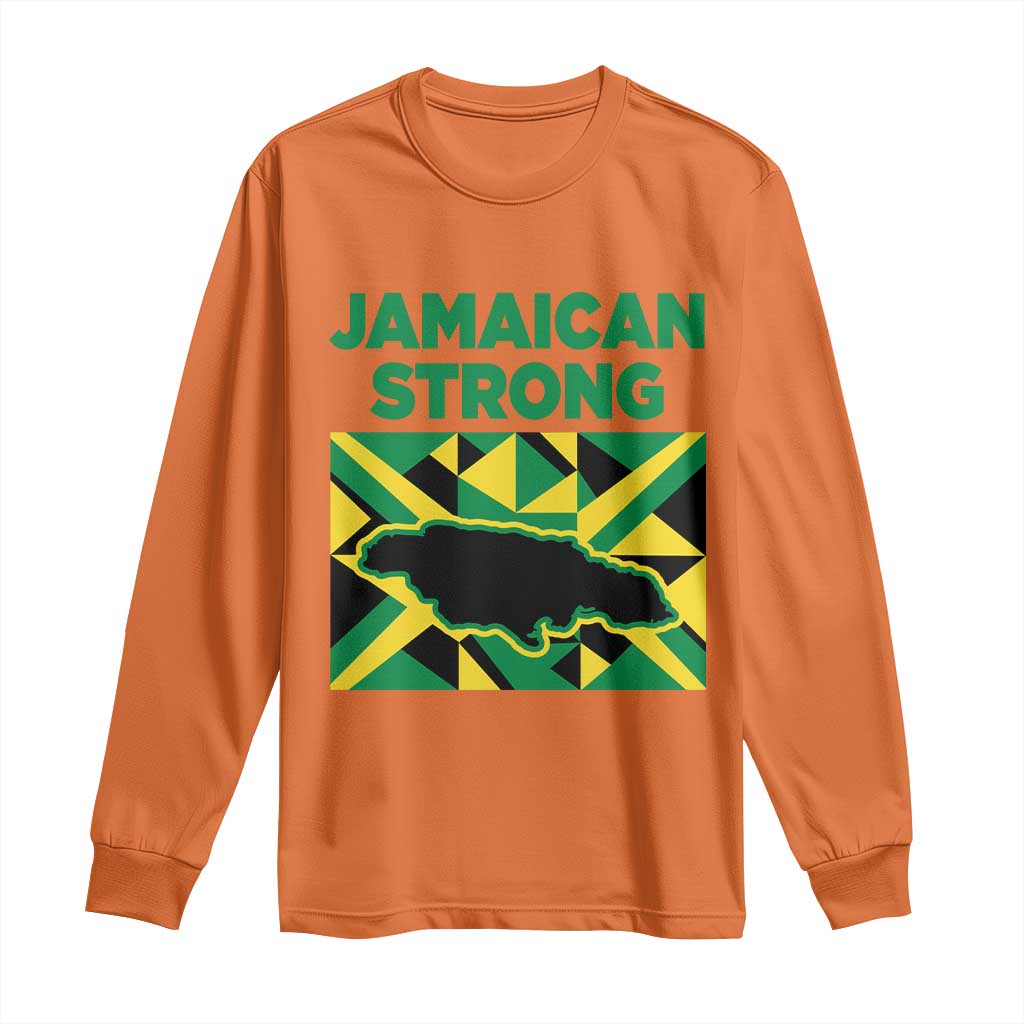 Jamaican Strong Resilience Geometric Flag Long Sleeve Shirt Abstract Island Map and Heritage