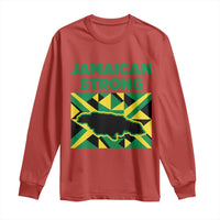 Jamaican Strong Resilience Geometric Flag Long Sleeve Shirt Abstract Island Map and Heritage