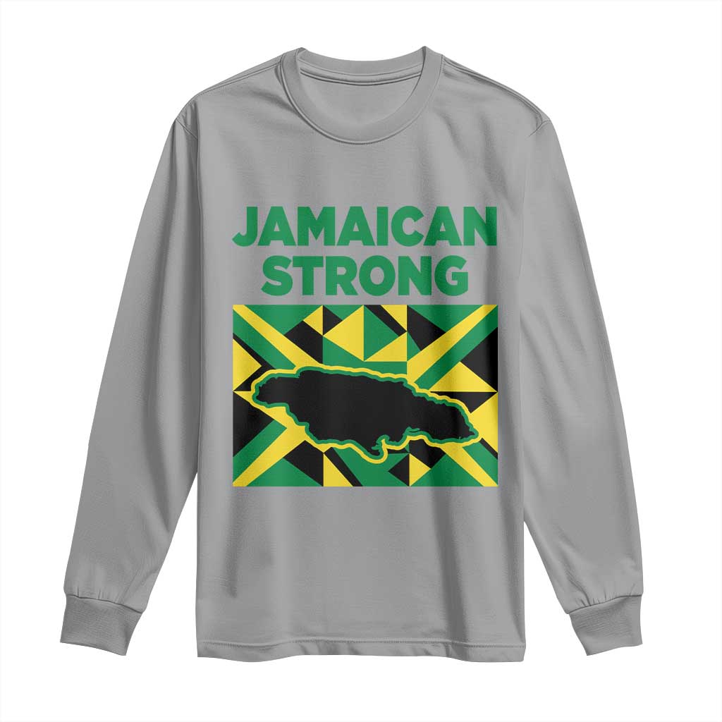 Jamaican Strong Resilience Geometric Flag Long Sleeve Shirt Abstract Island Map and Heritage