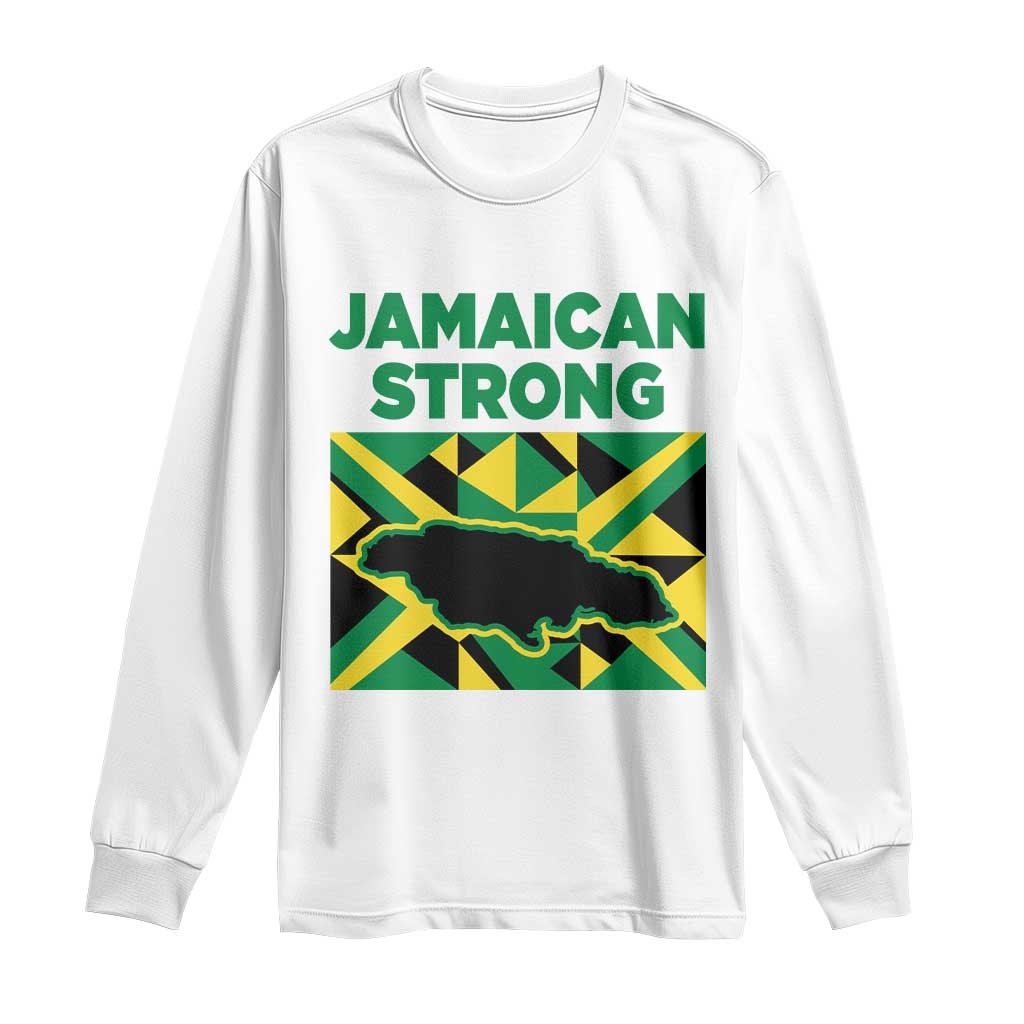 Jamaican Strong Resilience Geometric Flag Long Sleeve Shirt Abstract Island Map and Heritage