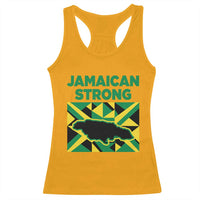 Jamaican Strong Resilience Geometric Flag Racerback Tank Top Abstract Island Map and Heritage
