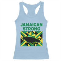 Jamaican Strong Resilience Geometric Flag Racerback Tank Top Abstract Island Map and Heritage