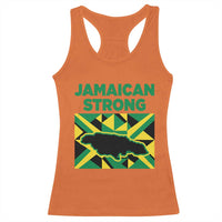 Jamaican Strong Resilience Geometric Flag Racerback Tank Top Abstract Island Map and Heritage