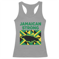 Jamaican Strong Resilience Geometric Flag Racerback Tank Top Abstract Island Map and Heritage