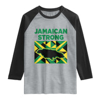 Jamaican Strong Resilience Geometric Flag Raglan Shirt Abstract Island Map and Heritage