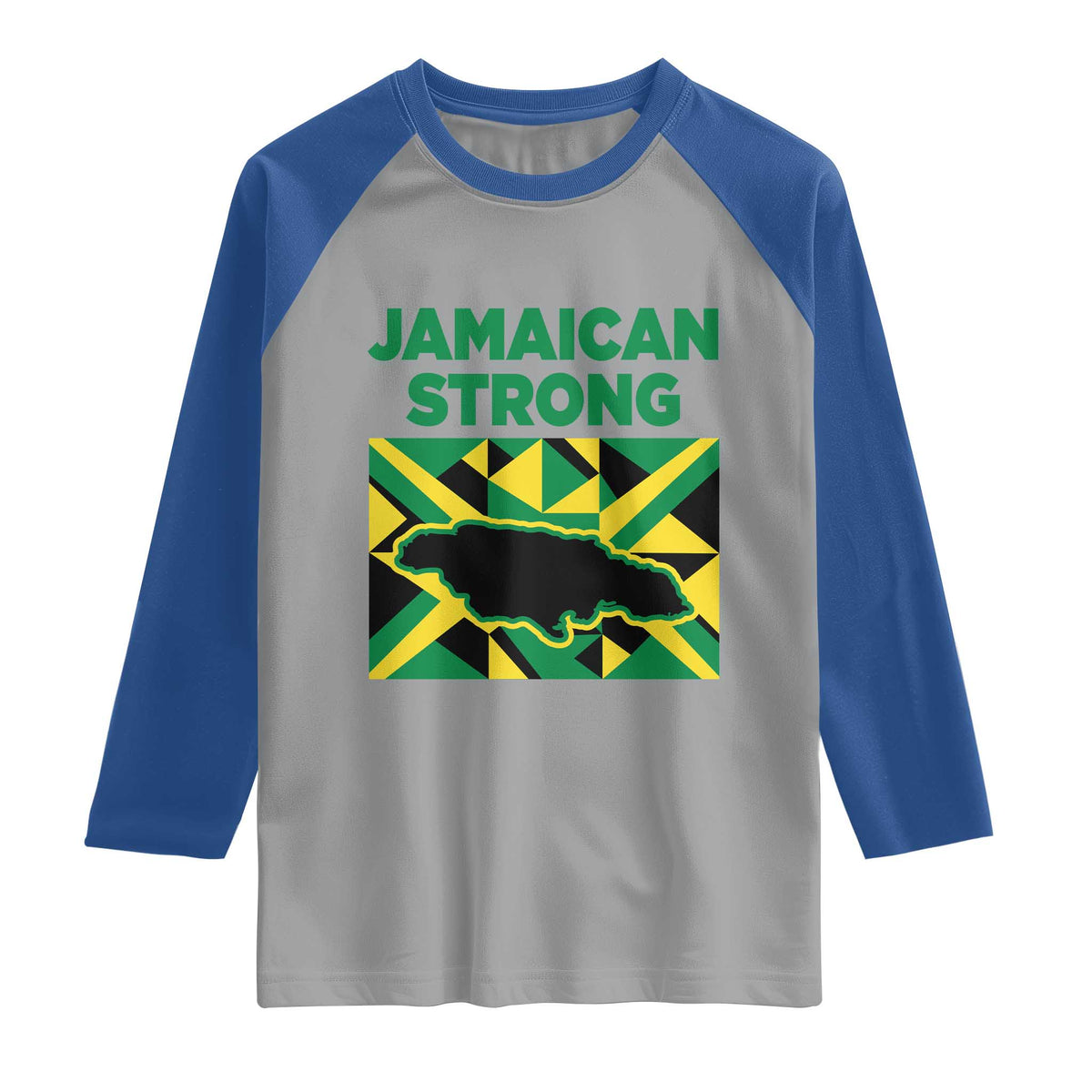 Jamaican Strong Resilience Geometric Flag Raglan Shirt Abstract Island Map and Heritage