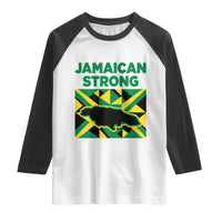 Jamaican Strong Resilience Geometric Flag Raglan Shirt Abstract Island Map and Heritage