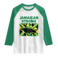 Jamaican Strong Resilience Geometric Flag Raglan Shirt Abstract Island Map and Heritage