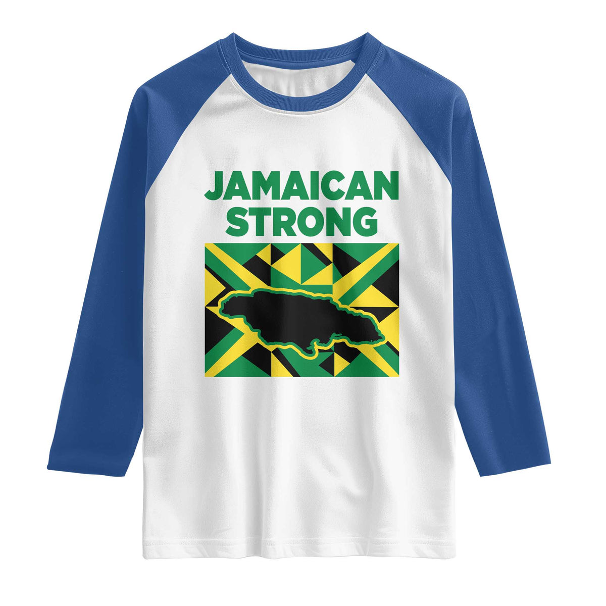 Jamaican Strong Resilience Geometric Flag Raglan Shirt Abstract Island Map and Heritage