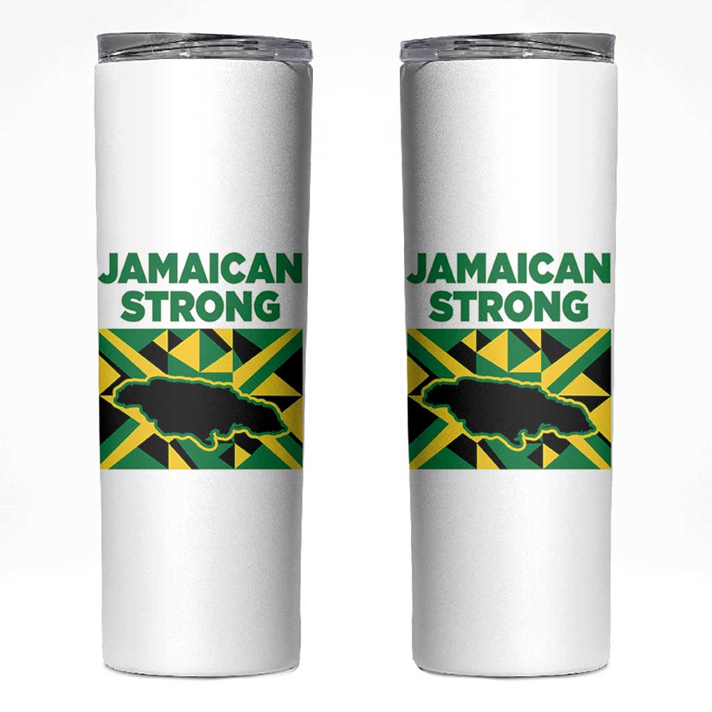 Jamaican Strong Resilience Geometric Flag Skinny Tumbler Abstract Island Map and Heritage